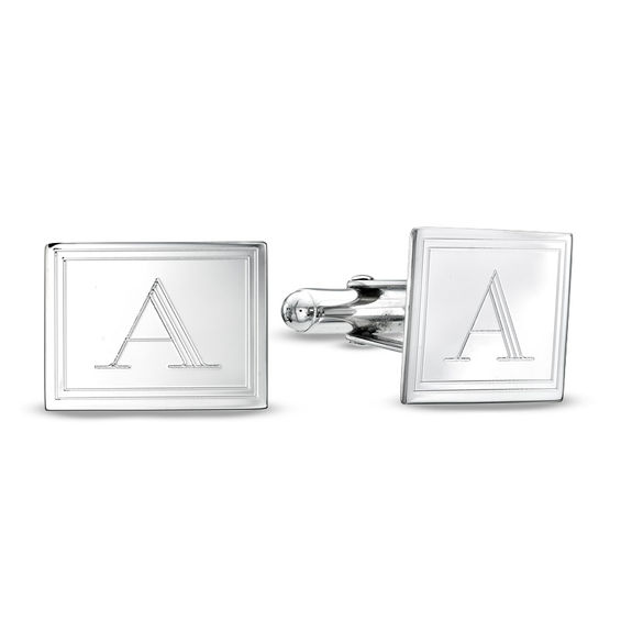 Men's Sterling Silver Engravable Cuff Links (1 Initial) Personalized