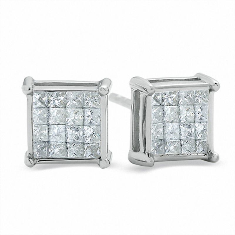 1/2 CT. T.W. Princess-Cut Multi-Diamond Fashion Earrings in 14K White Gold