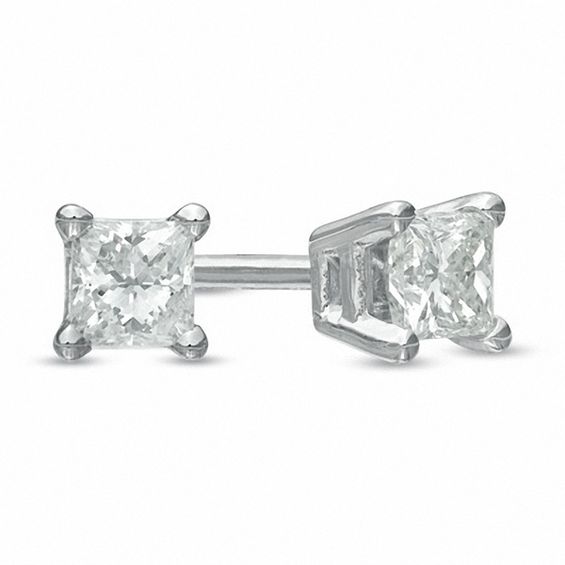 1 4 Ct T W Princess Cut Diamond Solitaire Stud Earrings In 14k T W Princess Cut Diamond Solitaire Stud Earrings In 14k White Gold
