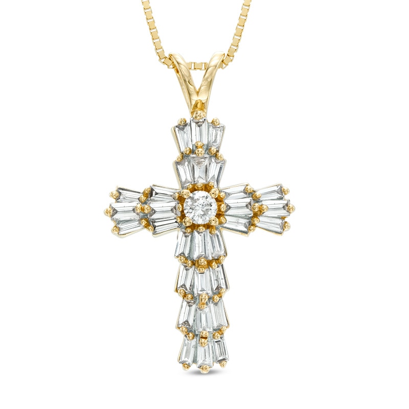 1 CT. T.W. Baguette Diamond Cross Pendant in 14K Gold