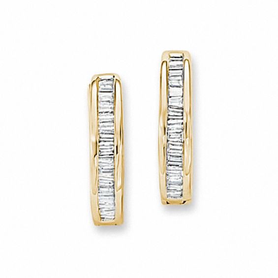 1 2 Ct T W Baguette Diamond Hoop Earrings In 10k Gold T W Baguette Diamond Hoop Earrings In 10k Gold