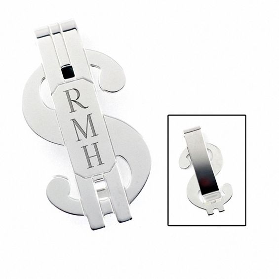 Men's Silver Plated Dollar Sign Money Clip (3 Initials) Personalized