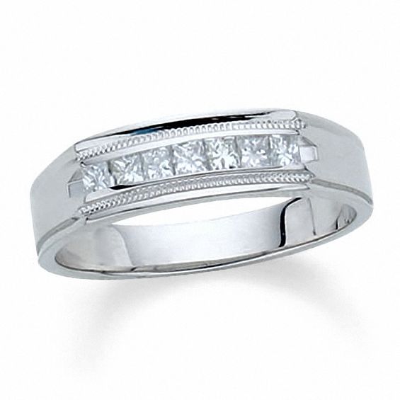 Men S 1 Ct T W Princess Cut Channel Set Diamond Wedding Band In