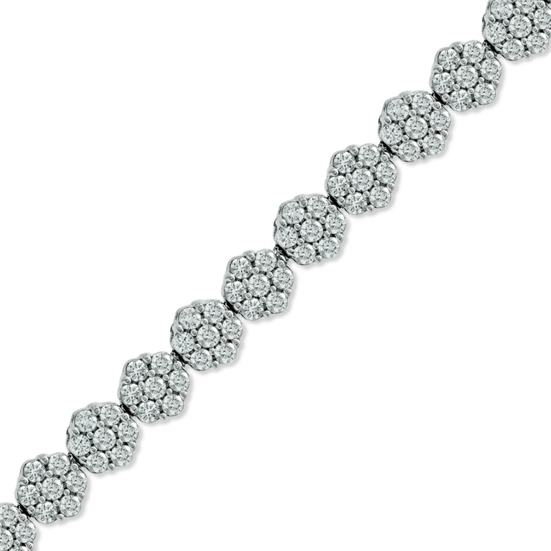 5 CT. T.W. Multi-Diamond Graduated Flower Bracelet in 14K White Gold