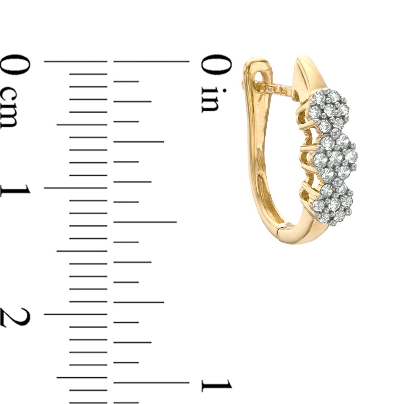 1/4 CT. T.W. Diamond Three Stone Cluster Hoop Earrings in 10K Gold