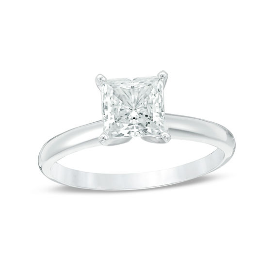 Delicate 14K White Gold 1 CT Princess Cut Moissanite Solitaire Engagement Ring 