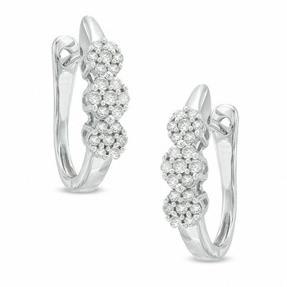 1 4 Ct T W Diamond Three Flower Hoop Earrings In 10k White Gold T W Diamond Three Flower Hoop Earrings In 10k White Gold