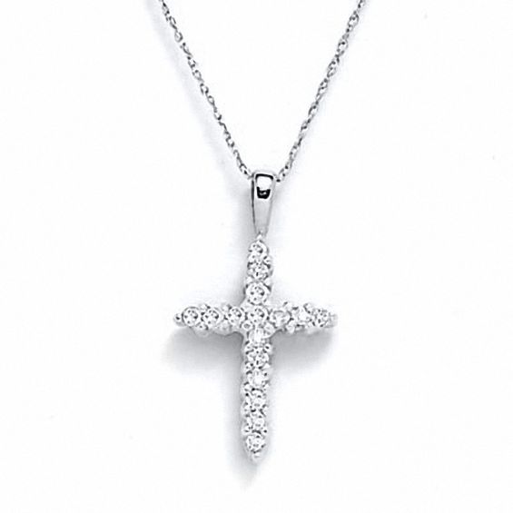 1 5 Ct T W Diamond Cross Pendant In 10k White Gold T W Diamond Cross Pendant In 10k White Gold