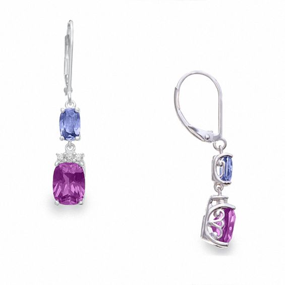 Simulated Alexandrite And Tanzanite Earrings In Sterling Silver Simulated Alexandrite And Tanzanite Earrings In Sterling Silver