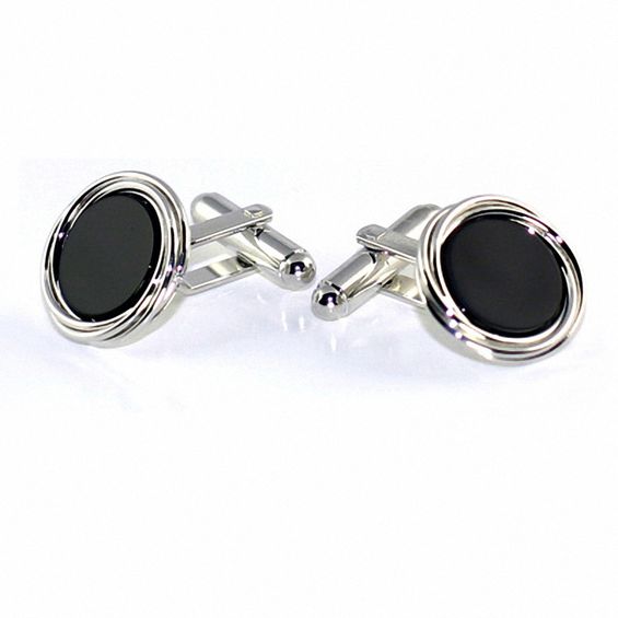 SilverTone Round Onyx Cuff Links Accessories Gift Ideas Zales