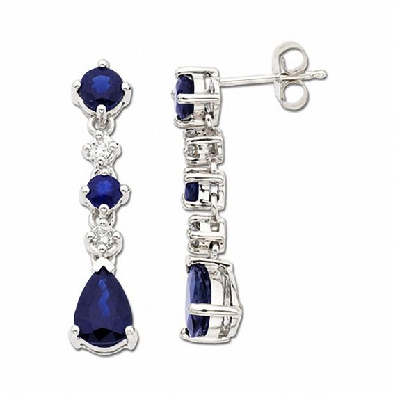 Blue Shire Drop Earrings In 10k White Gold With Diamond Accents Blue Shire Drop Earrings In 10k White Gold With Diamond Accents
