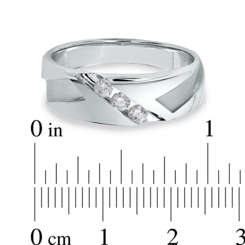 Main Image 3 of 1/4 CT. T.W. Diamond Three Stone Abstract Slant Wedding Band in 10K White Gold