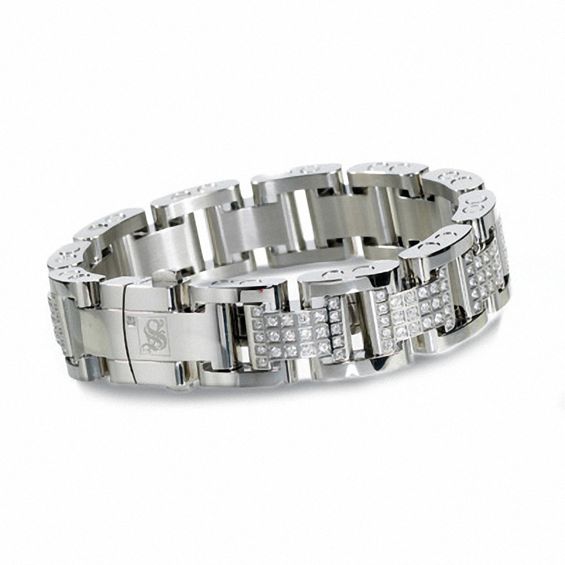 Simmons Jewelry Co Men S 4 Ct T W Diamond Link Bracelet In T W Diamond Link Bracelet In Stainless Steel