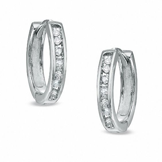 1/10 CT. T.W. Diamond Huggie Hoop Earrings in 10K White Gold Diamond