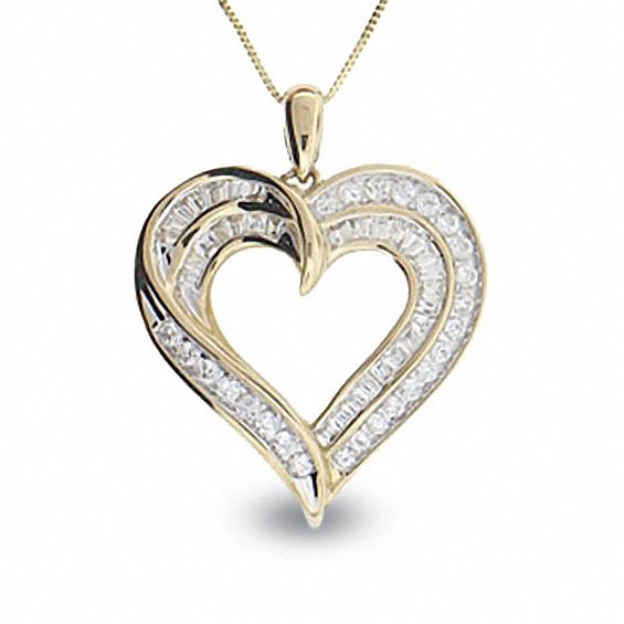 1 2 Ct T W Diamond Double Row Heart Pendant In 10k Gold T W Diamond Double Row Heart Pendant In 10k Gold