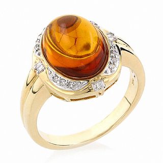 14K Gold Oval Amber Ring with Diamond Accents | Zales