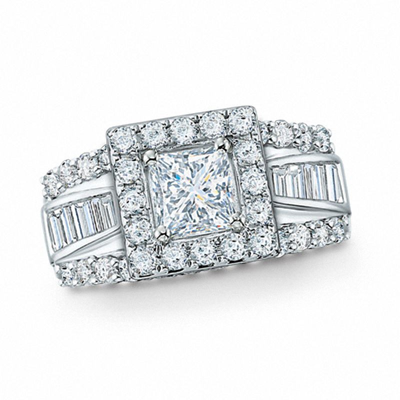 2 CT. T.W. Frame Princess Cut Diamond Engagement Ring in 14K White Gold