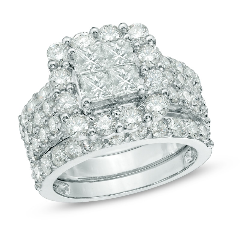 Main Image 1 of 4 CT. T.W. Quad Princess-Cut Diamond Frame Bridal Set in 14K White Gold