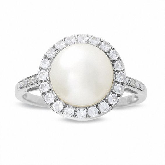 Cultured Freshwater Pearl and LabCreated White Sapphire Ring with