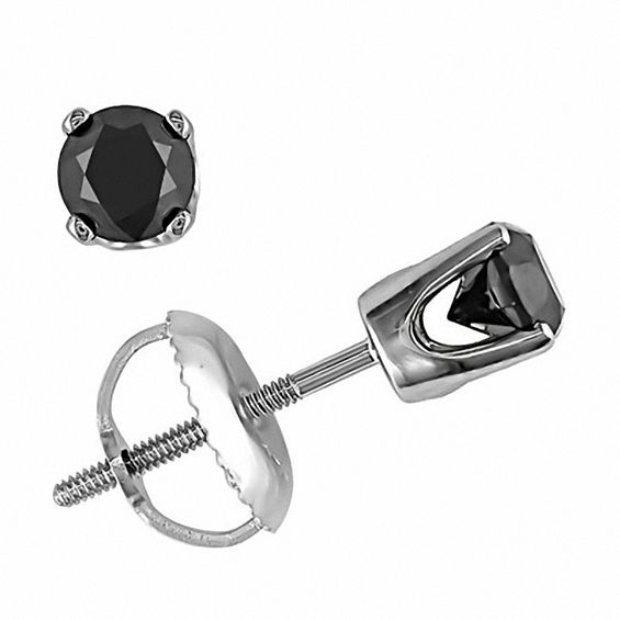 Sterling Silver Black Diamond Mens Pointed Stud Earrings 1/2 ct