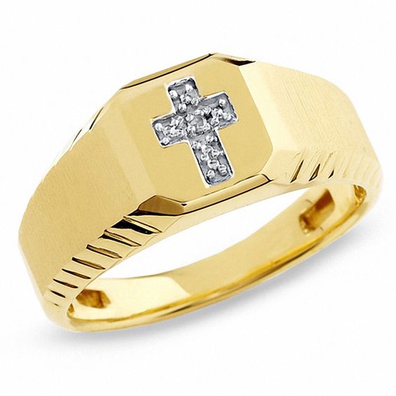 Men's Diamond Accent Cross Ring in 10K Gold Online Exclusives