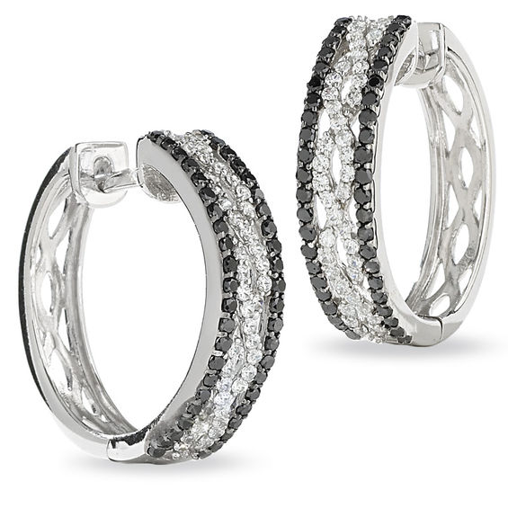 3 4 Ct T W Enhanced Black And White Diamond Infinity Earrings In T W Enhanced Black And White Diamond Infinity Earrings In 10k