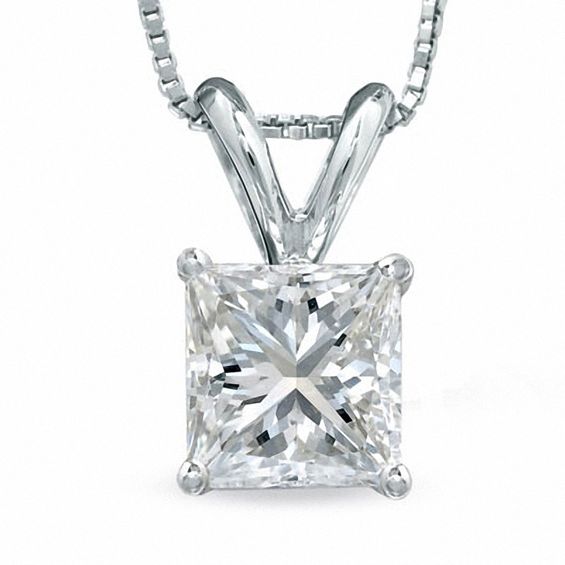 2 ct Princess Cut Diamond 14k White Gold Finish Solitaire Pendant Necklace