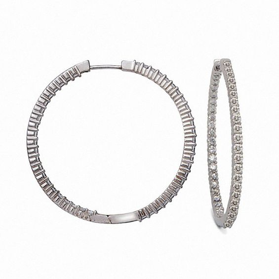 3 Ct T W Diamond Inside Out Hoop Earrings In 14k White Gold View T W Diamond Inside Out Hoop Earrings In 14k White Gold