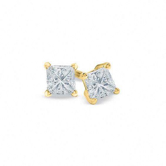 3 4 Ct T W Certified Princess Cut Diamond Solitaire Stud Earrings T W Certified Princess Cut Diamond Solitaire Stud Earrings In 18k