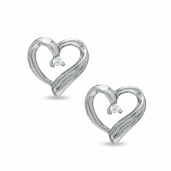 Diamond Accent Heart Stud Earrings In Sterling Silver Diamond Accent Heart Stud Earrings In Sterling Silver