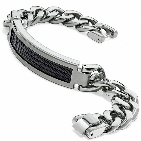 Men S Black Ip Stainless Steel And Anium Cable Bracelet View Men S Black Ip Stainless Steel And Anium Cable Bracelet