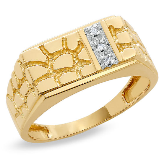 Men&#39;s Diamond Accent Rectangle Nugget Ring in 10K Gold | Diamond Rings | Rings | Zales