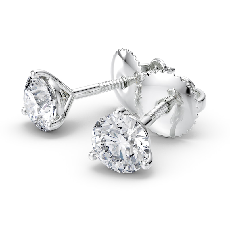 1 CT. T.W. Certified Diamond Solitaire Stud Earrings in 18K White Gold (I/VS2)