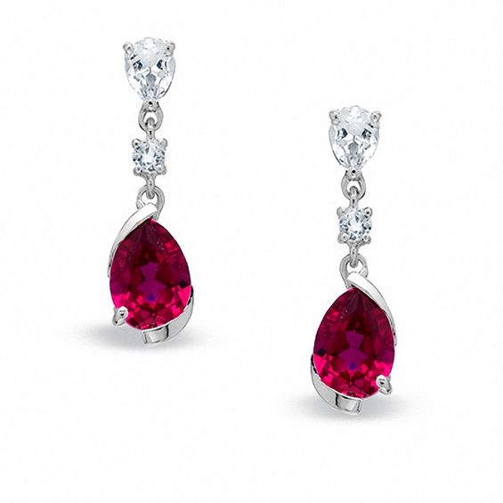 Pear Shaped Lab Created Ruby And White Shire Drop Earrings In 14k Pear Shaped Lab Created Ruby And White Shire Drop Earrings In 14k Gold
