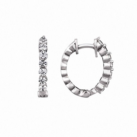 1 2 Ct T W Diamond Hoop Earrings In 14k White Gold Online T W Diamond Hoop Earrings In 14k White Gold