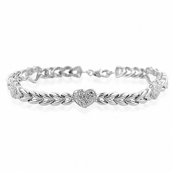 Beaded Station Heart Bracelet in Sterling Silver 7.5" View All