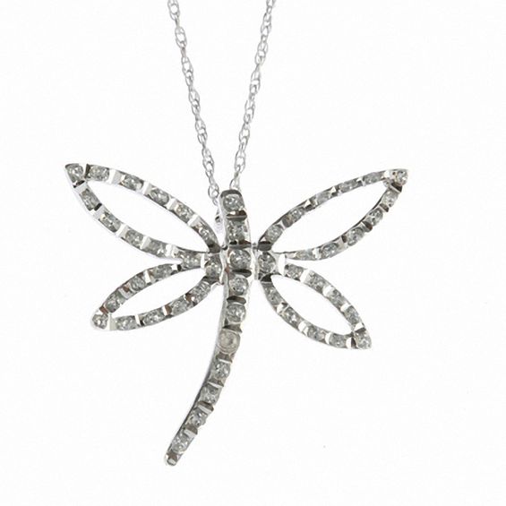 Diamond Fascination Dragonfly Pendant In 14k White Gold Diamond Fascination Dragonfly Pendant In 14k White Gold