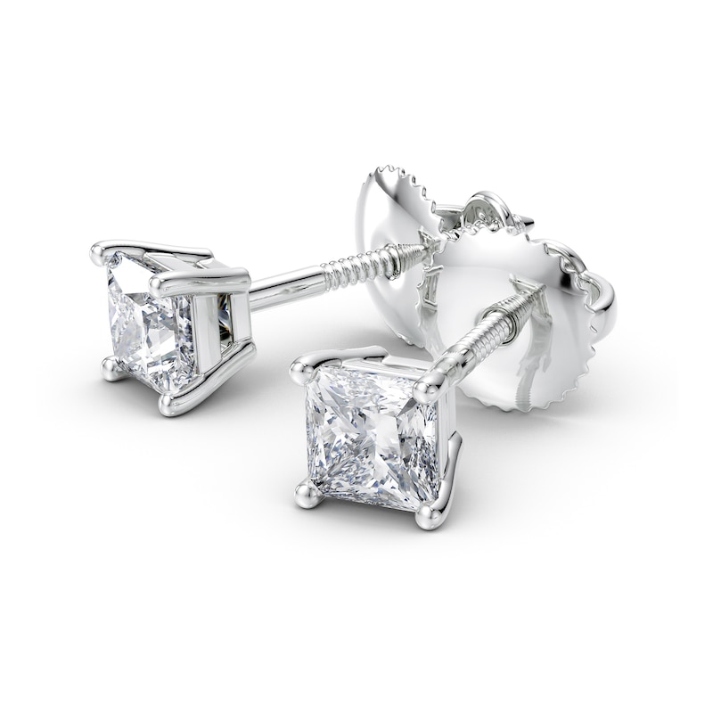 3/4 CT. T.W. Certified Princess-Cut Diamond Solitaire Stud Earrings in Platinum (I/VS2)