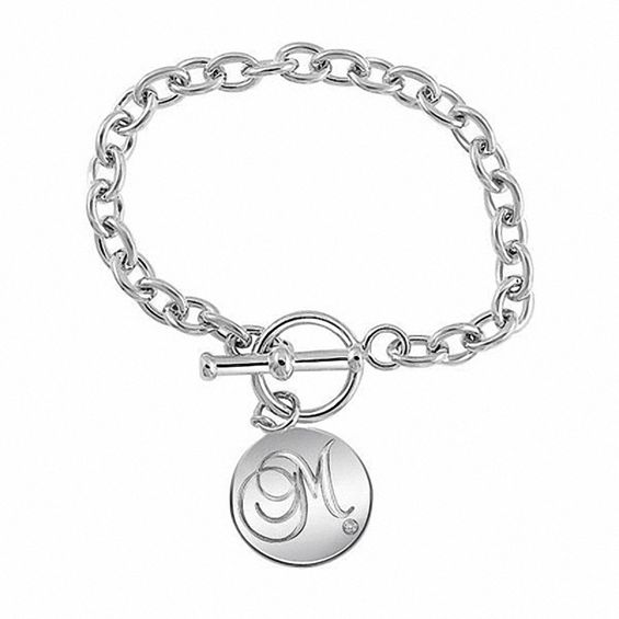 Diamond Accent Sterling Silver Initial Disc Toggle Bracelet 1 Diamond Accent Sterling Silver Initial Disc Toggle Bracelet 1