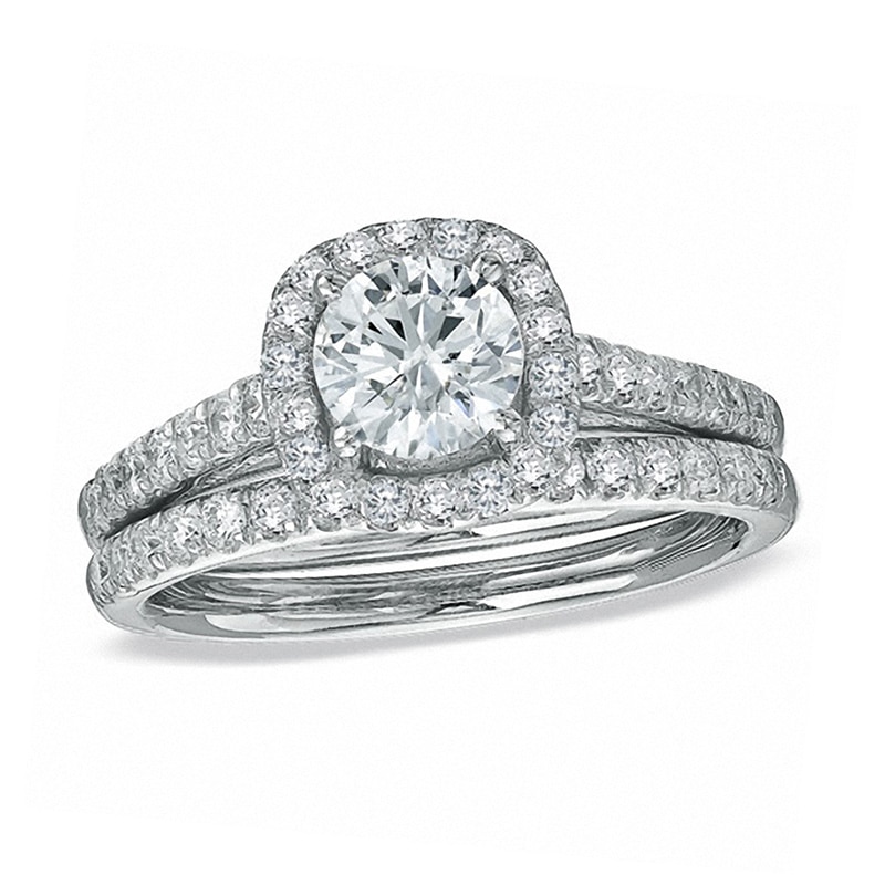 Main Image 1 of 1-3/4 CT. T.W. Diamond Framed Bridal Set in 14K White Gold