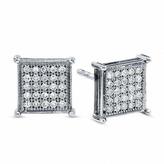 1 7 Ct T W Composite Princess Diamond Stud Earrings In 10k White T W Composite Princess Diamond Stud Earrings In 10k White Gold