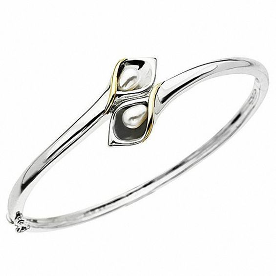 Cultured Freshwater Pearl Calla Lily Wrap Bangle In Sterling Silver Cultured Freshwater Pearl Calla Lily Wrap Bangle In Sterling Silver And 14k Gold 7 5