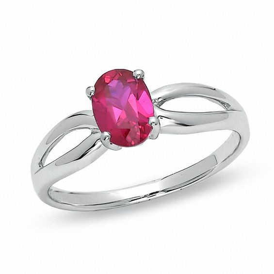 Oval LabCreated Ruby Split Shank Engagement Ring in 10K White Gold