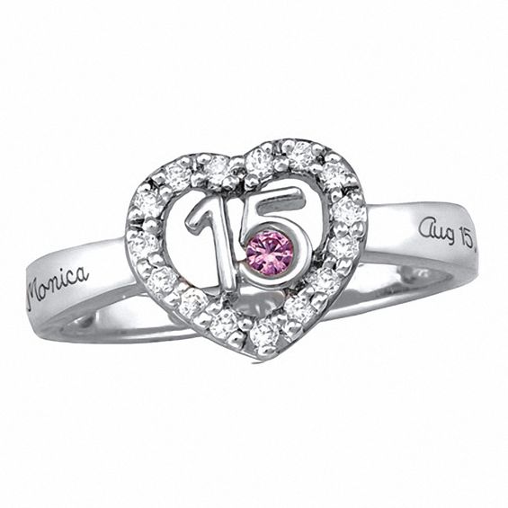 Sterling Silver Quinceañera Birthstone Ring with Cubic Zirconia Accents