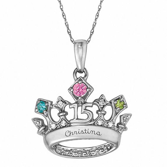 Sterling Silver Quinceañera Tiara Birthstone Pendant By Artcarved Sterling Silver Quinceañera Tiara Birthstone Pendant By Artcarved 3 Stones And 1 Name