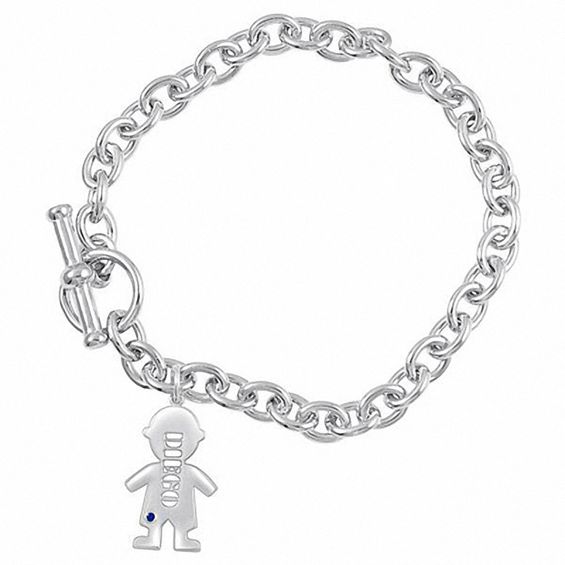Boy S Name And Birthstone Charm Bracelet In Sterling Silver 1 Boy S Name And Birthstone Charm Bracelet In Sterling Silver 1 Stone