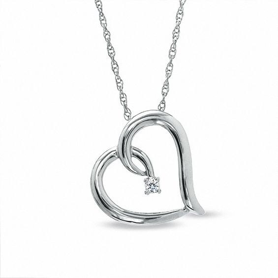 0.05 CT. Diamond Solitaire Tilted Heart Pendant in Sterling Silver