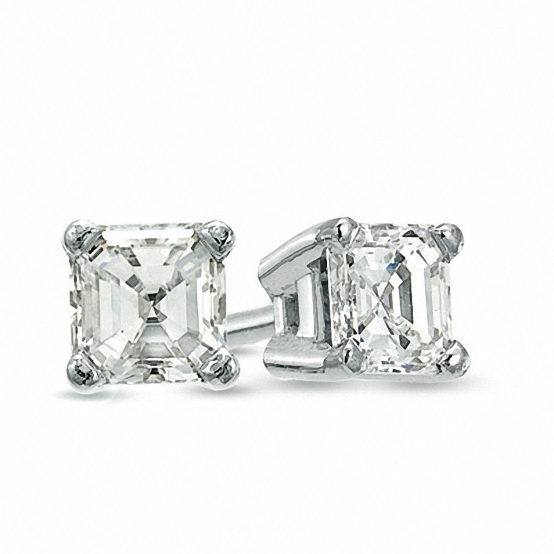 1/2 CT. T.W. Certified AsscherCut Diamond Solitaire Stud