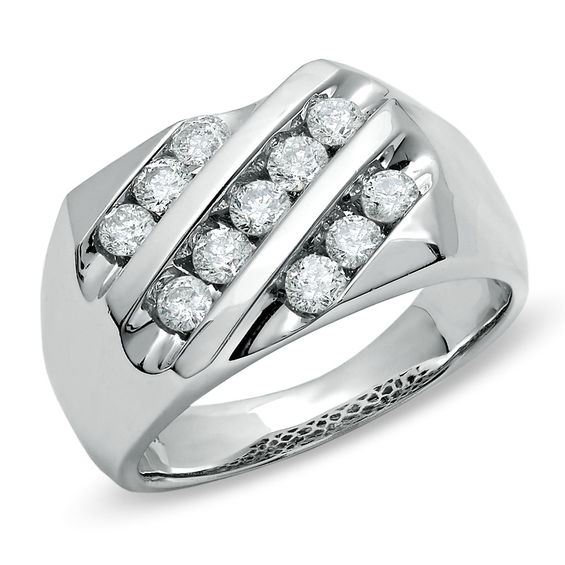 Men's 1 CT. T.W. Diamond Slant Band in 14K White Gold Clearance Rings