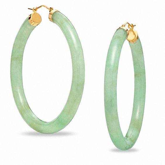 Jade Hoop Earrings In 10k Gold Online Exclusives Collections Zales Jade Hoop Earrings In 10k Gold